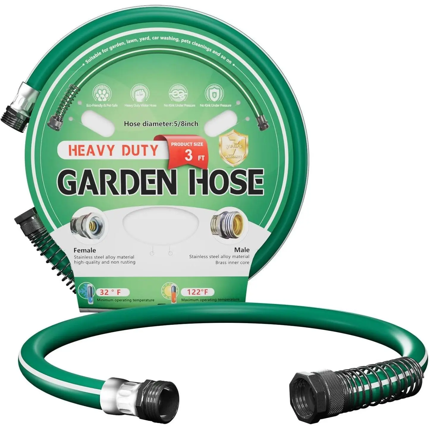 Short Garden Hose 3 ft 6ft 8 ft 10 ft – Hybird Leader Water Hose - Small Garden Hose Extension, Flexible Hose Extender for Lawn Watering,  Washing - Burst 500 Psi (Green, 3 FT)