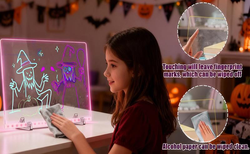 13"X10" LED Note Board with Colorful Lights, Drawing Board for Kids & Teens, Doodle Glow Board with 4 Modes, Light Up Dry Erase Board with Stand, 7 Markers & Spray Bottle, Gift Idea, Creative Play Boost Productivity Diamond Painting