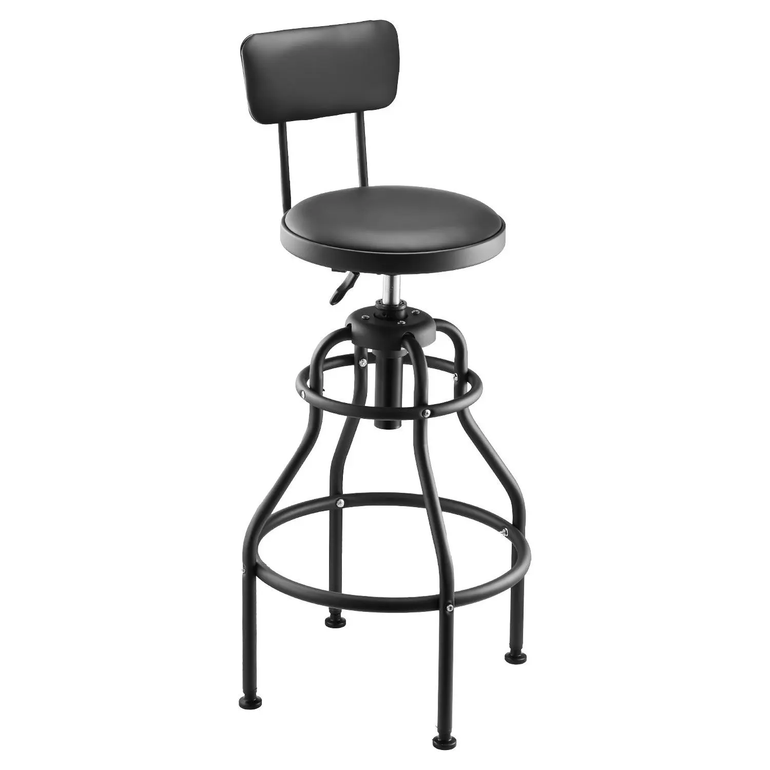 VEVOR Pneumatic Garage Shop Stool with Backrest, Stainless Steel Frame, 300 lbs Capacity, 40.6-44.9 in Adjustable Height, 360-Swivel Padded Roller Creeper Seat, 15.0 lbs, Durable, Easy Install, 18.9x18.9x(40.6-44.9) in Size, for Auto Repair, Black