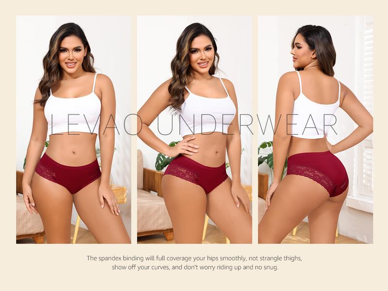 LEVAO Cheeky Underwear for Women Lace Seamless Bikini Panties Ladies Soft No Show Hipster 6 Pack S-XXL