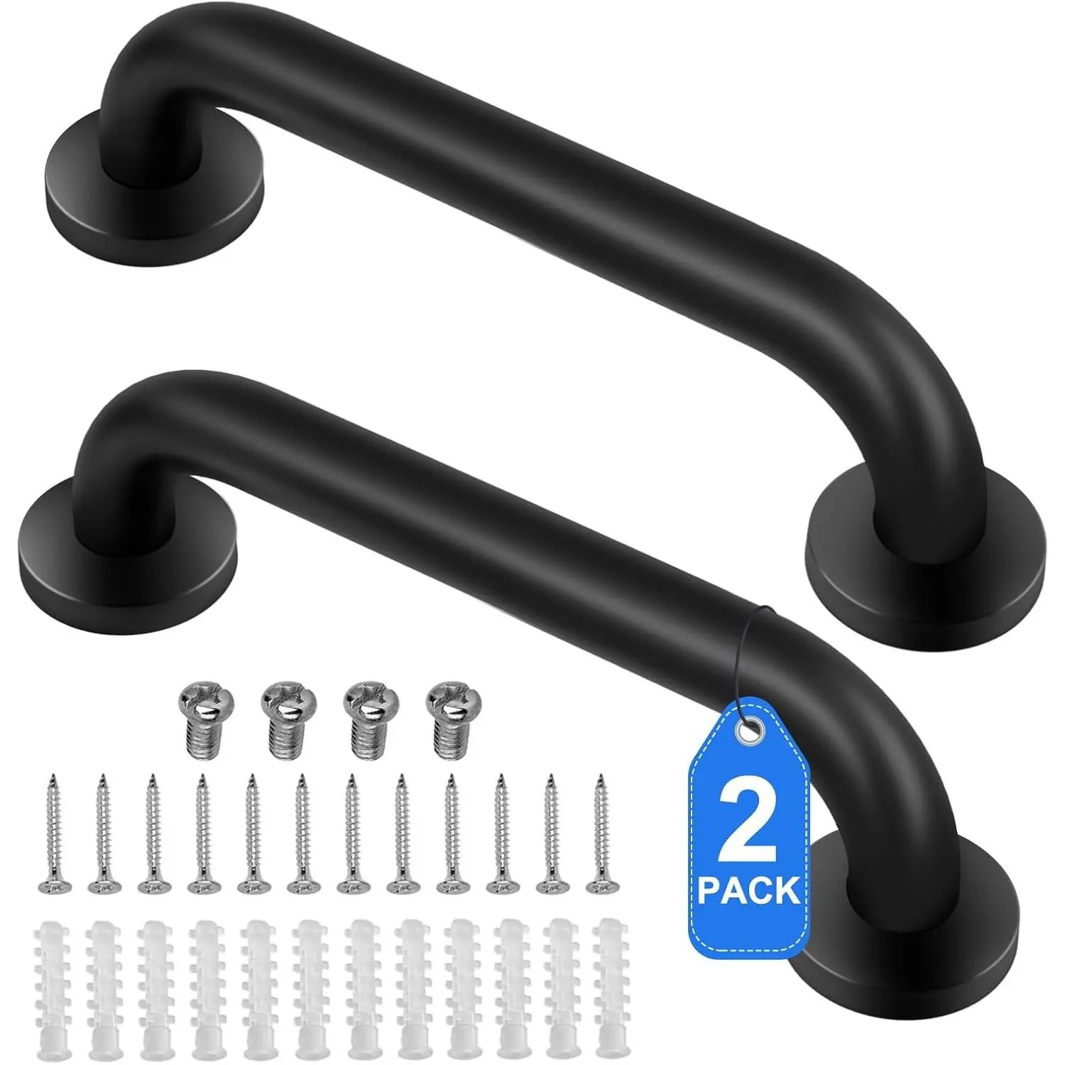 2 Pack 12 Inch Black Stainless Steel Bathroom Shower Grab Bar, Safety Bath Handle for Handicap Elderly Seniors