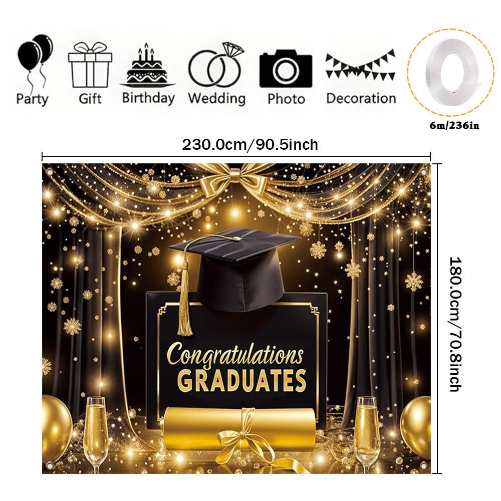 Graduation Season Theme Background Banner, 1 Count Champagne Balloon Pattern Backdrop, Decorative Banner for Photography Room Living Room Party Decoration