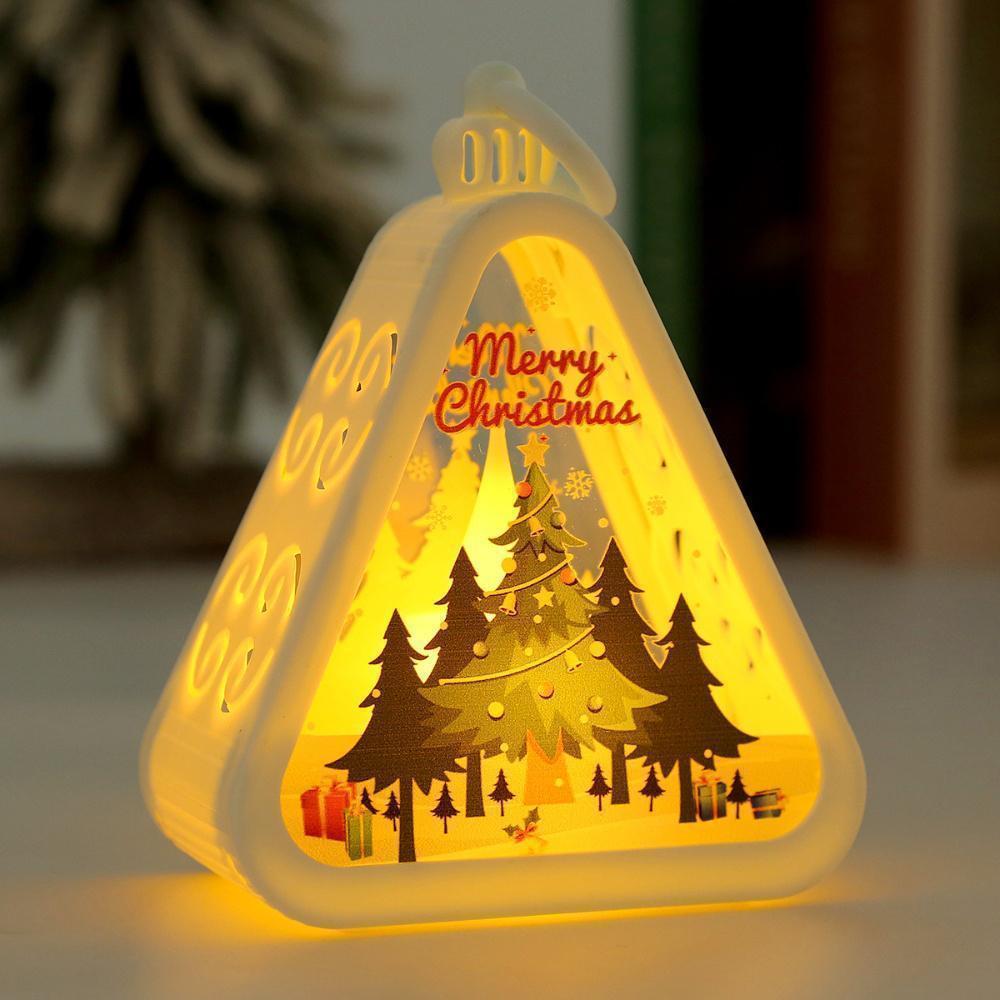 Christmas Triangle Lantern Plastic Santa Claus Snowman Tree Festival Lamp Mini Table Ornaments Home Decoration Party Scene Props