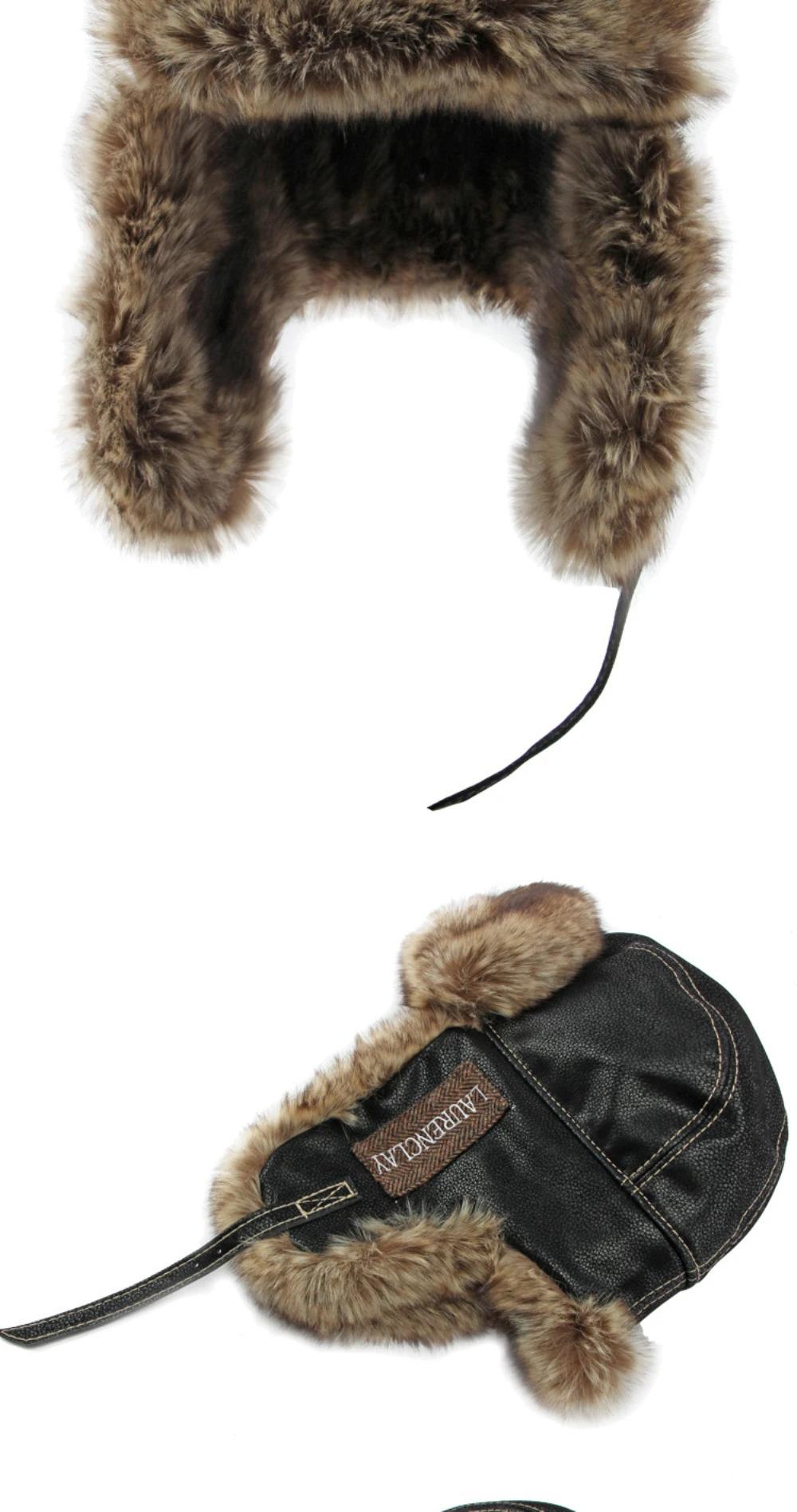 HT4241 Bomber Hat New Thick Warm Men Women Russian Fur Hat Male Windproof PU Leather Ski Trapper Earflap Cap Winter Hat Ushanka