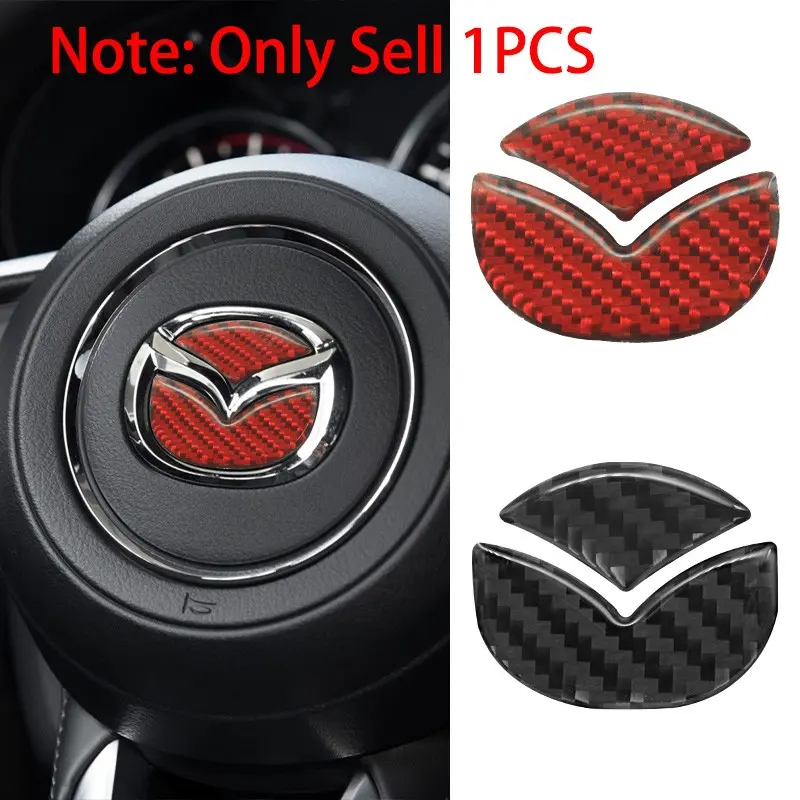 3D Carbon fiber Mazda Logo Emblem Car Steering Wheel Sticker 1Pcs High viscosity Decals Badge Auto Interior Decoration Accessories