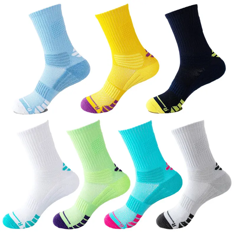 XORAM Men's Crew & Mid Calf Basketball Socks, Air Cushion Terry Sole Anti-Slip Athletic Socks, Breathable Plus Size Sports Socks for Basketball Training & Outdoor SportsLR06