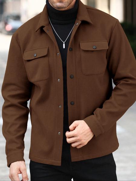 Men's Simple Woolen Jacket Coat, Fashion Casual Fitted Design, Suitable for Work or Outing, Lightweight Outerwear, Enhance Your Wardrobe Taste