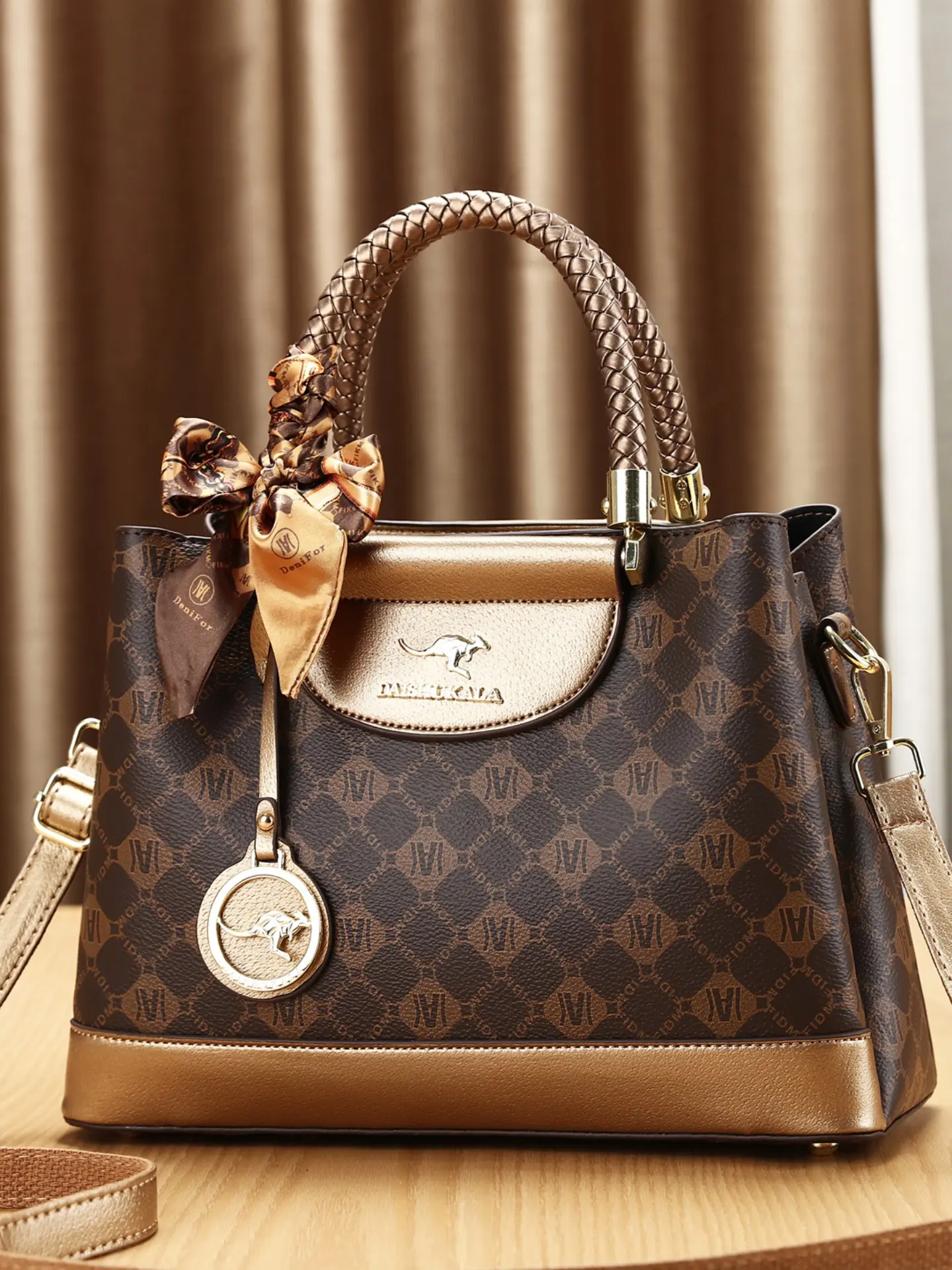 Classic Retro Print Handbag, Large Capacity Crossbody Bag, High-Quality Leather Multi-Pocket Design, Perfect Gift for Mom