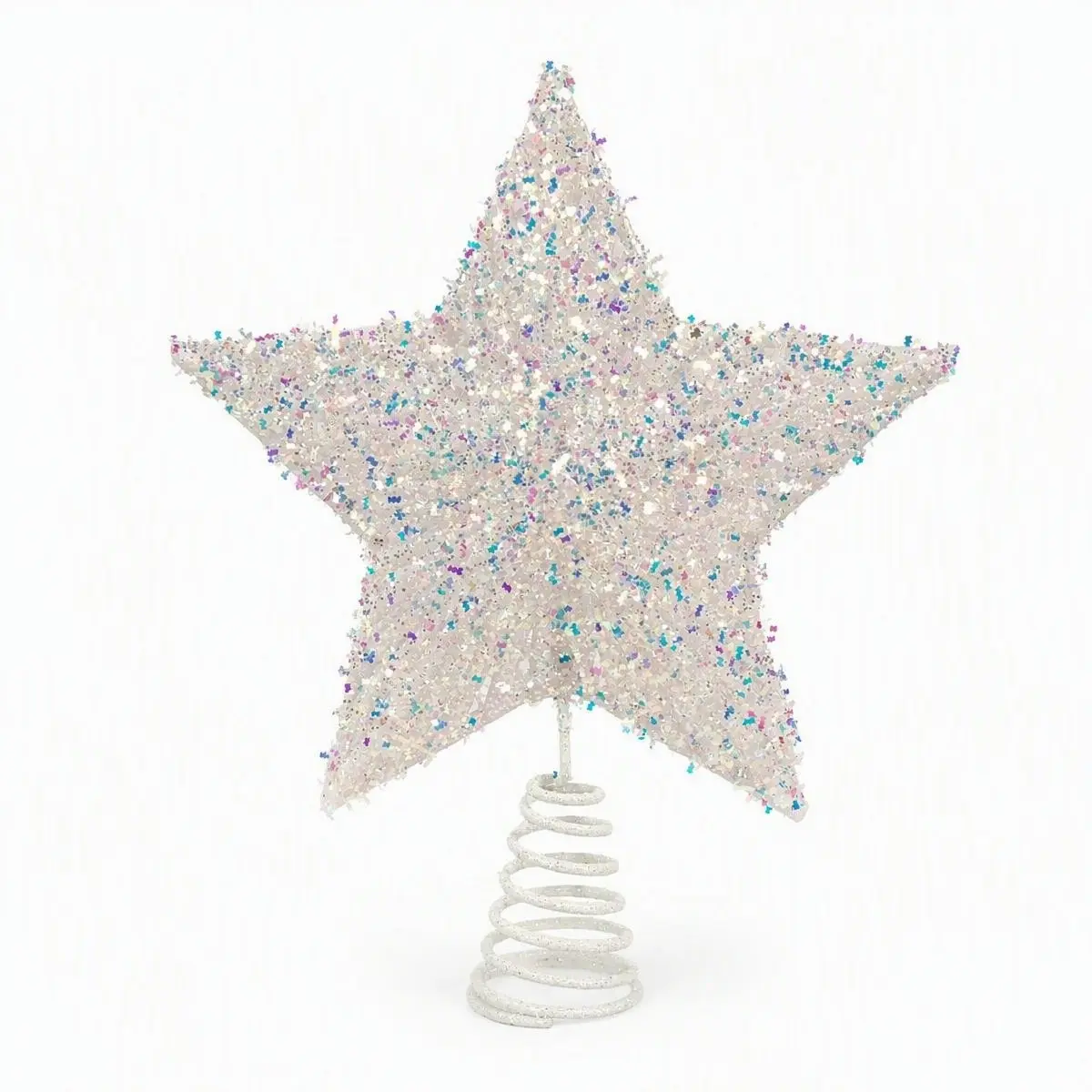26cm Shiny 3D Christmas Tree Top Star, Hollow Out Colorful Holiday Decoration, Iron Spring Stand, Festive Home Party Decor