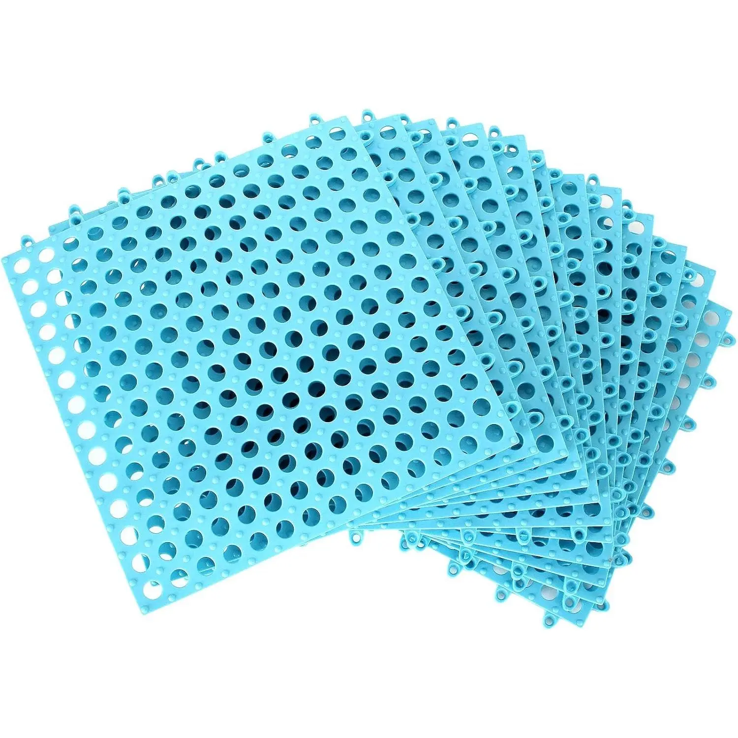 12 Pack 11.8" x 11.8" Interlocking Floor Tiles with Drain Holes Soft PVC Non Slip Shower Floor Mat Modular Interlocking Cushion Mat for Drain, Pool, Patio, Balcony, Kennel, Poultry, Floor Grid, Blue