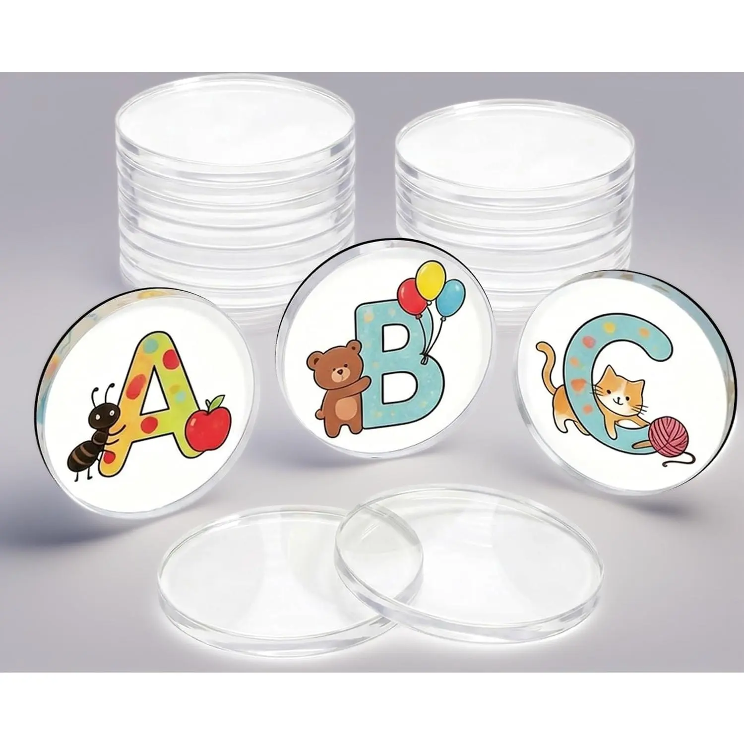DIY Set - 24-Pack Transparent Acrylic Round DIY Photo Magnet Set with Blank Frames, Customizable for Fridge Decor, Whiteboard Use