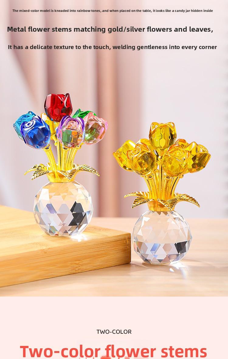 Red crystal rose flower gift, birthday present, living room desktop decoration, creative ornament