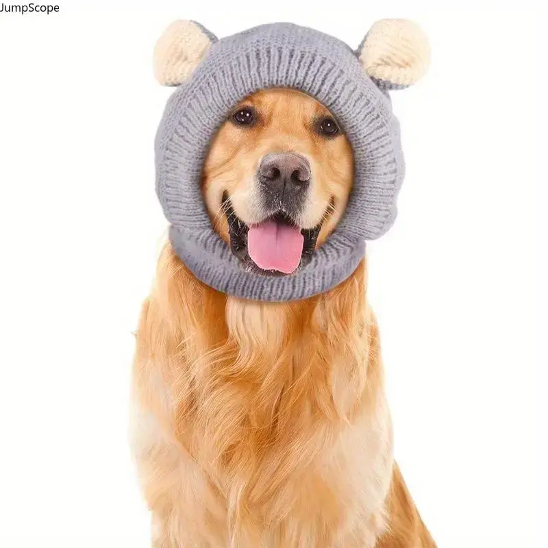 Anti-Noise Knitted Dog Hat - Warm Soft Pet Ear Cap for Medium-Large Orange Dogs, Winter Outdoor Sports & Leisure Headwear, Comfortable Protection Accessory