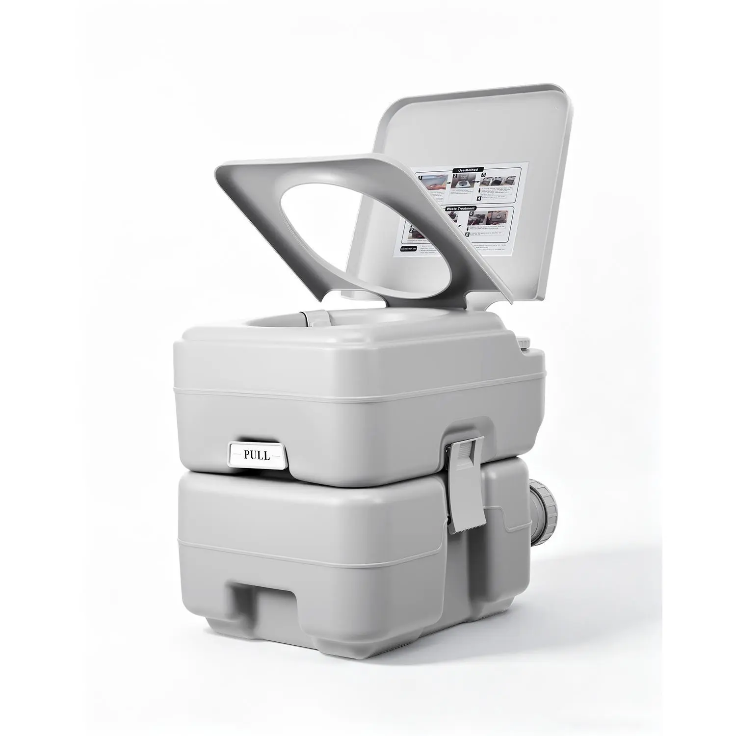Compact Portable RV Toilet with T-Outlet Water, Pressurized Push-Button Flush System, 5.3 Gal Detachable Waste Tank, 3.2 Gal Flush Tank, Level Meter – Ideal for Camping, Boating, Indoor/Outdoor Use – Bathroom Fixture for Home Improvement