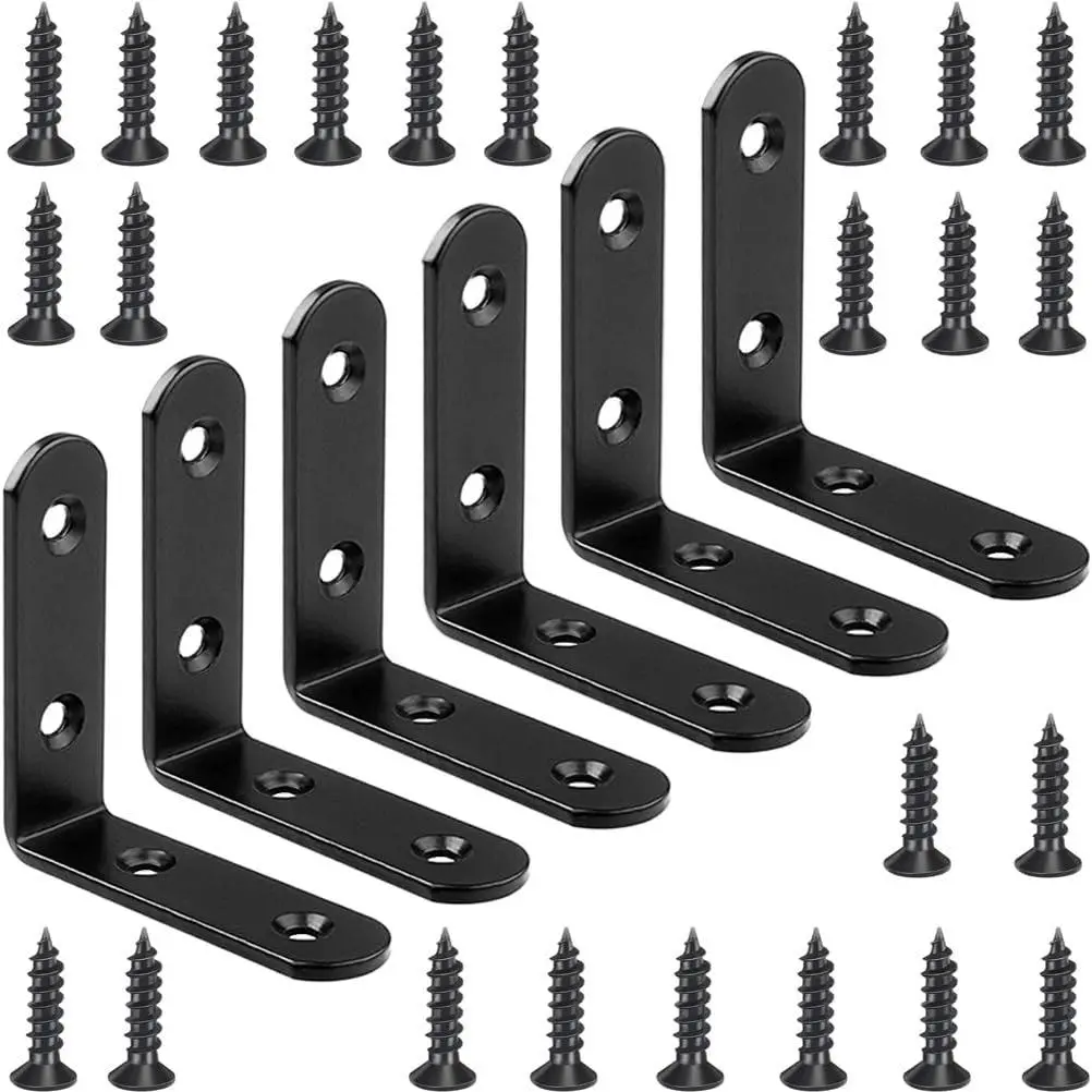6 count Black L Bracket Corner Braces Stainless Steel 65x65mm Heavy Duty Shelf Bracket for , Shelves, 90  Support Joint Right Angle Brackets
