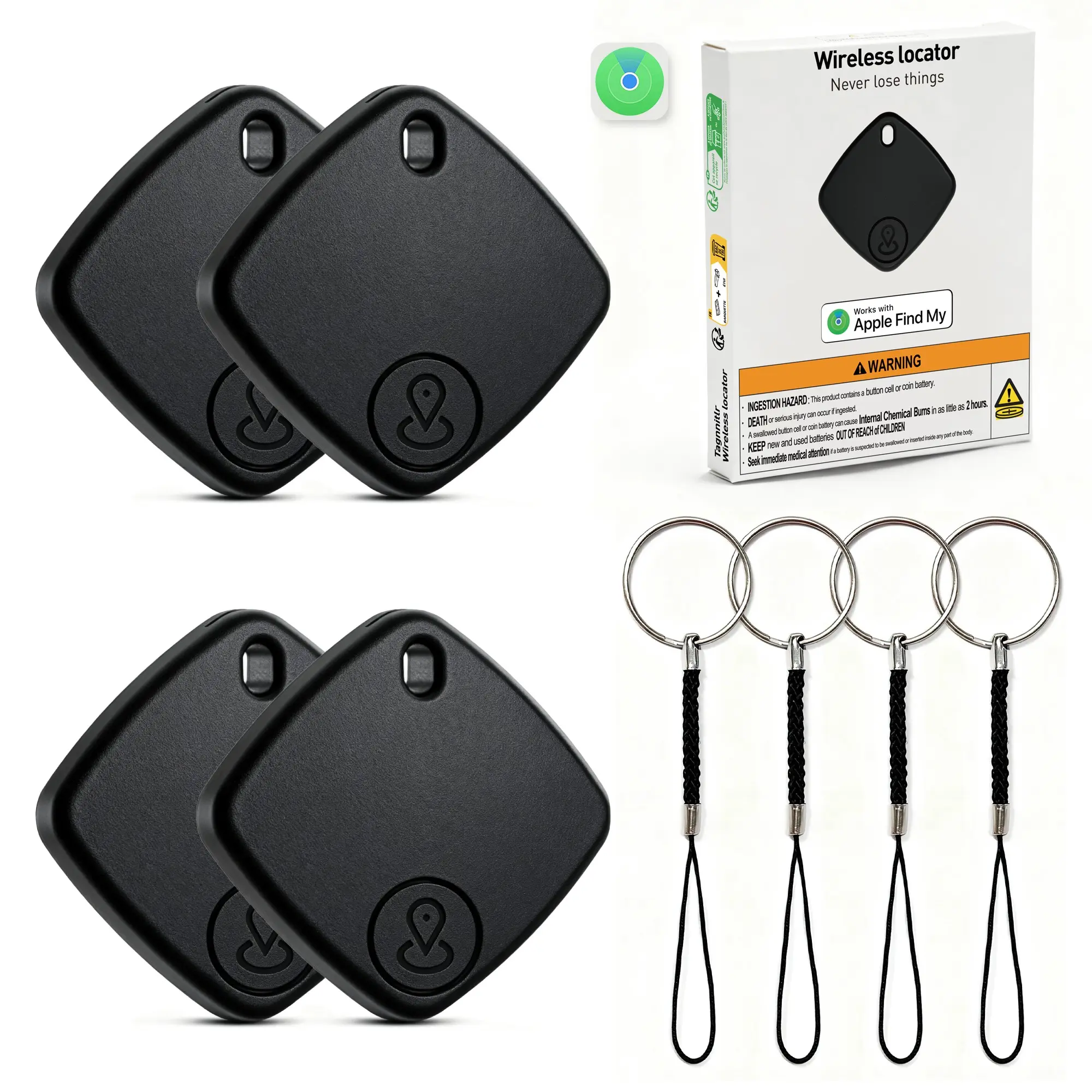 4 Pack Bluetooth-compatible Tracker Tags, Key Finder, Compatible with Apple Find My APP, Replaceable Battery, Long Lasting, Ideal for Keys, Bags, Luggage, Bicycles