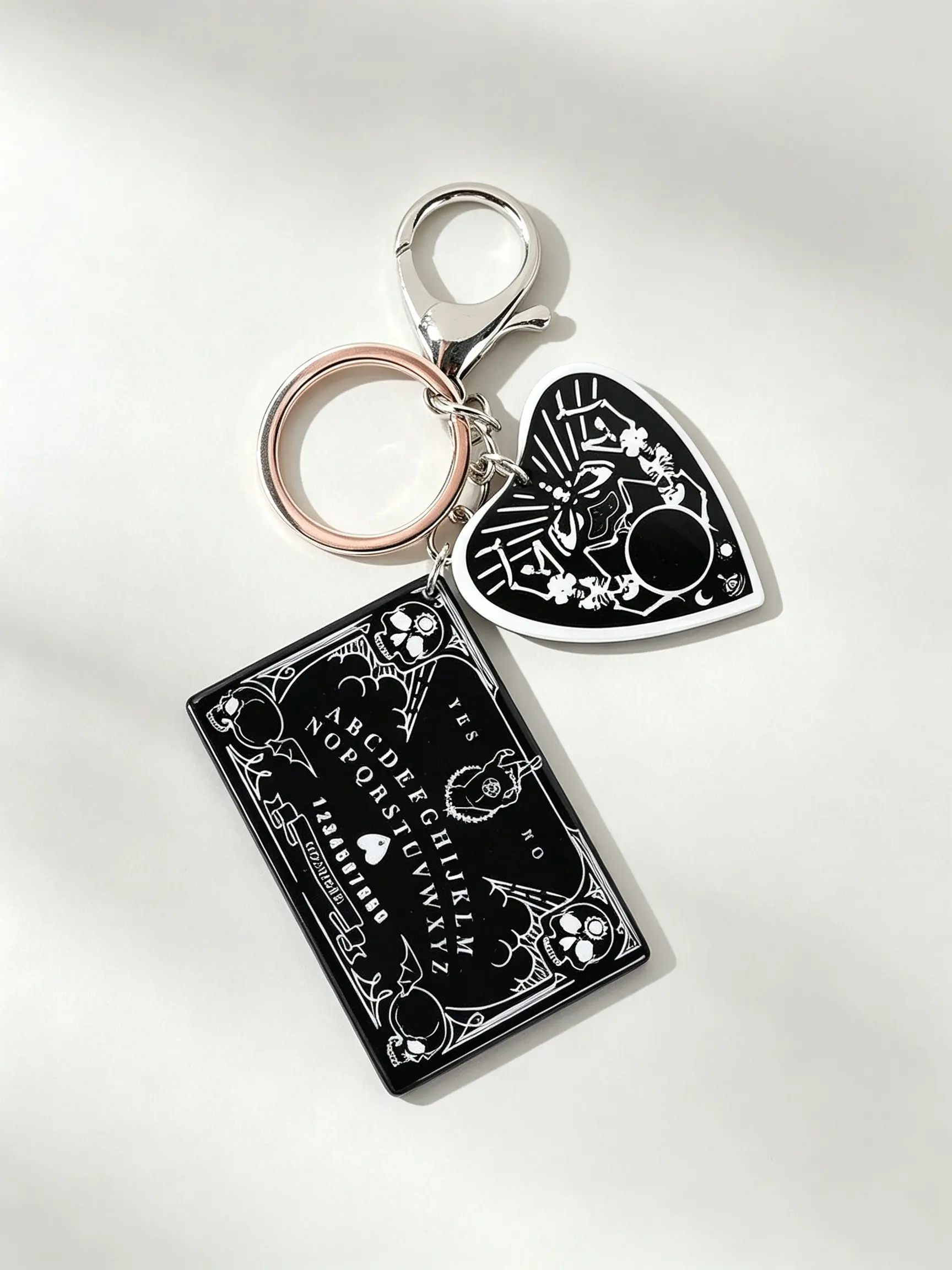 1pc Heart-Shaped Card Witchy Gothic Ouija‑Board Skeleton‑Heart Double‑Charm Keychain Accessories, Spooky Occult Bag‑Purse Pendant, Dark‑Aesthetic Lobster‑Clasp Accessory, Perfect Halloween‑Season Backpack Ornament & Unique Gift
