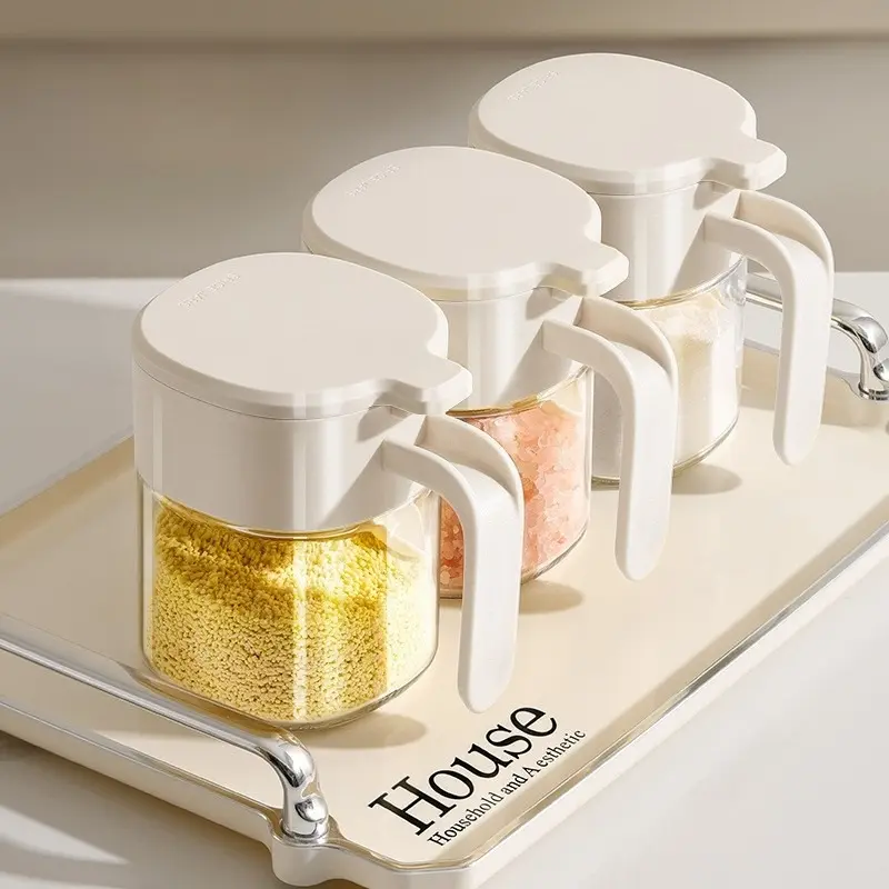 Seasoning Jar Bottle Kitchen Seasoning Bottle Household Seasoning Box Glass Seasoning Jar Moisture proof Sealed Salt Jar with Spoon Seasoning Bottle