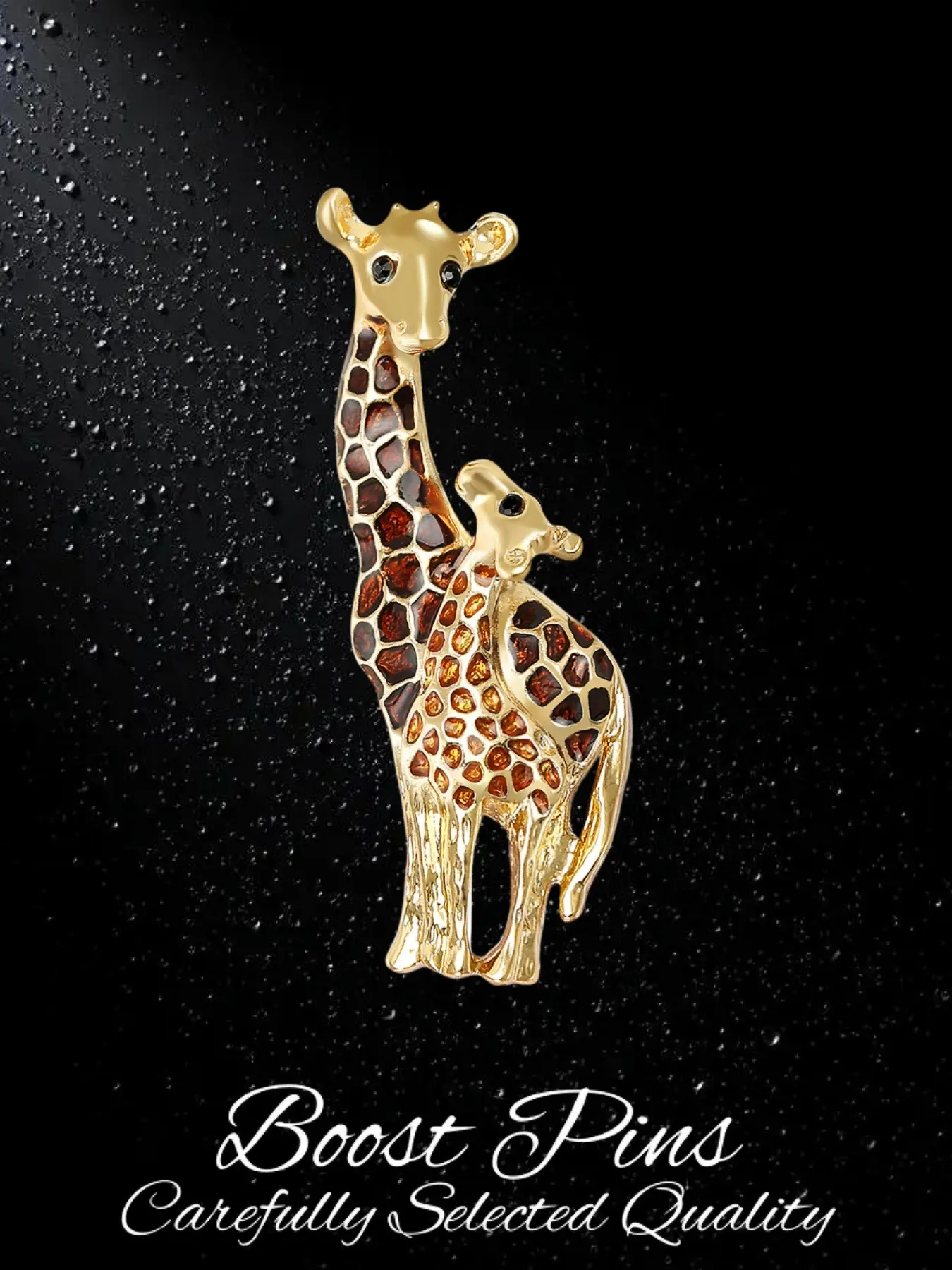 Gold Tone Mother & Baby Giraffe Brooch, Multicolor Enamel Spot Variants, Warm Family Animal Lapel Pin, Women's Casual Coat Jewelry, Sweet Gift for Family & Wildlife Lovers
