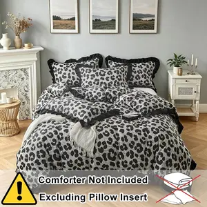 Leopard print ruffled border duvet cover set (2/3 set including 1 duvet cover + 1/2 pillowcase), Soft Bedding Sets, a bedroom decoration item, comfortable bedding with soft fabric, suitable for all seasons, bedrooms, guesthouses or decor