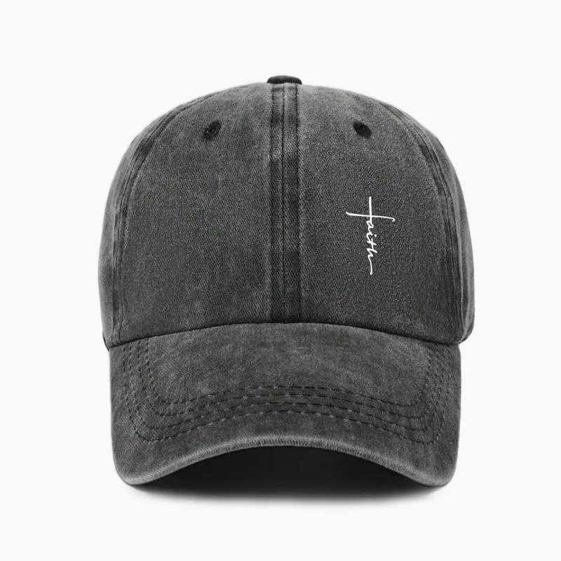 Retro washed water-resistant men's and women's universal cross-print baseball cap - Soft, breathable, adjustable dad hat