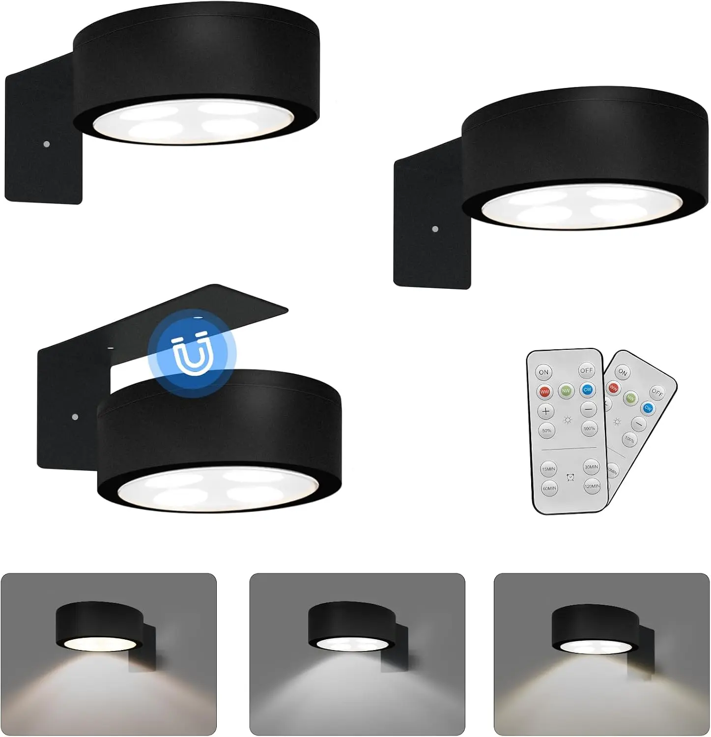 3 Pack LED Picture Lights for Wall, Battery Operated Magnetic Art Display Light with Remote, Dimmable Painting Light with Timer for Picture Frames Artwork Gallery Wall Home Decor