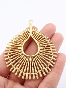 1pc Sunburst Teardrop Pendant, Modern Geometric Radiating Fan Design, Available in Matte Gold and Antique Silver Tone, Statement Charm for DIY Necklaces and Jewelry Making