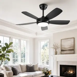ARCH 42 Inch Ceiling Fan with Lights and Remote Control, Quiet DC Motor Reversible Ceiling Fan, 6-Speed Dimmable LED, Screw-Free Blade Installation, Black/White Options for Bedroom Living Room, Black/White Color Options, ABS/Metal Material