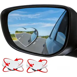 2-Pack Heart-Shaped Blind Spot Mirror, 6 x 5.4cm Frameless Wide Angle Mirror, 360° Adjustable Universal Auto Accessory for Driving Safety & Car Decor