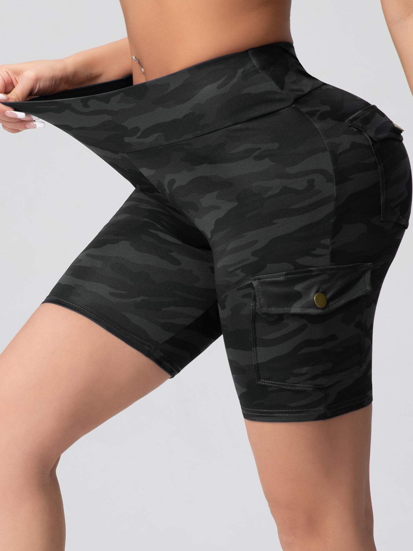 Women's Camo Print Flap Pocket Cargo Shorts, Casual Tight-fitting Shorts for Gym Workout, Ladies Sportswear for Summer, Womenswear