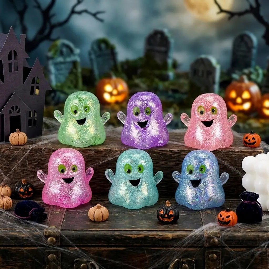 Cute Glitter Ghost Squishy Toy - Transparent Sparkly Squeeze Fidget for Sensory Play, Perfect Gift for Kids School Party & Holidays