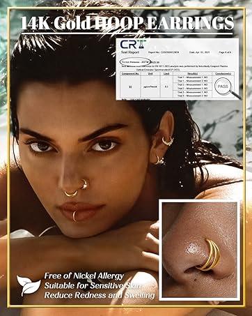 MILACOLATO Septum Nose Rings Hoops - 316L Surgical Steel Septum Rings CZ Opal Silver 14K Plated Gold Hoop Nose Ring for Women 16G/18G Clicker Cartilage Earring Conch Daith Nostril Piercing Jewelry 8mm/10mm 8Pcs