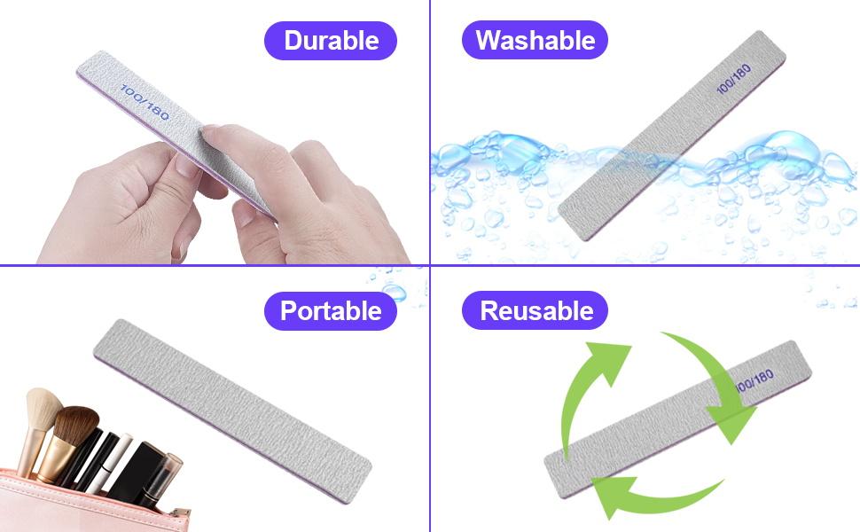 Nail Files (12 count), 100/180 Grit Emery Boards Nail File for Nails and Acrylic Nails, Double Sided Emory Boards limas para unas acrilicas Profesional Fingernail Filer Reusable Manicure Gray