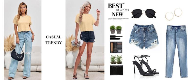 Imily Bela Women Short Sleeve Cropped T-Shirts Crew Neck Loose Crop Tops Summer Casual Drop Shoulder Basic Tees