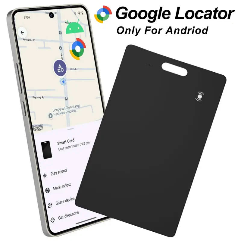 Android wallet tracking card, Google certified wallet tracker finder for Android, rechargeable Android wallet tracking card, Bluetooth smart locator compatible with Google Find Hub, smart card for, bags, wallets, and luggage
