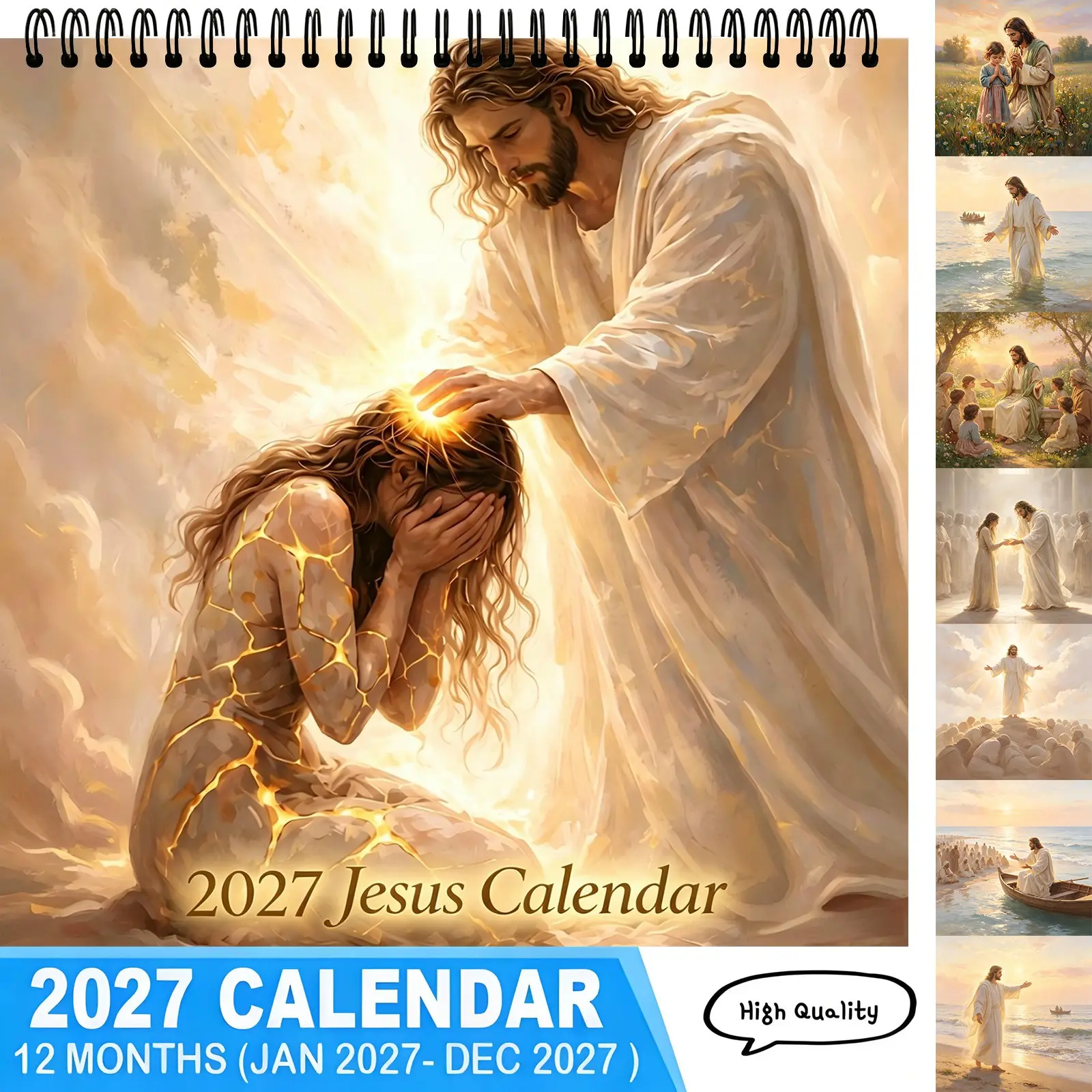 2027 Jesus Wall Calendar 12 Month Christian Religious Art Calendar Jan-Dec Faith Decor Gift For Believers Home Office,Religious Spiritual Art Decor Faith Gift For Christian Family