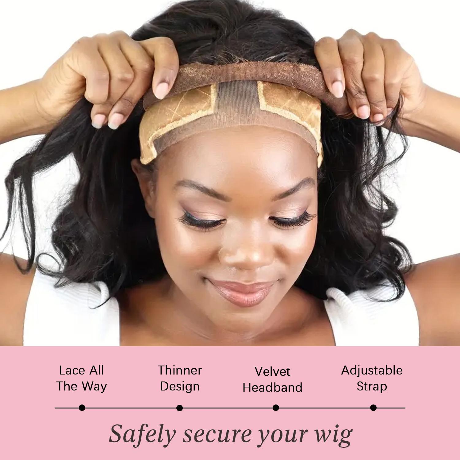 Adjustable Lace Wig Grip Band, Wig Grip Band for Lace Front Wigs, Wig Gripper with Ear Cutouts, Comfortable and Breathable Glueless Velvet Headband