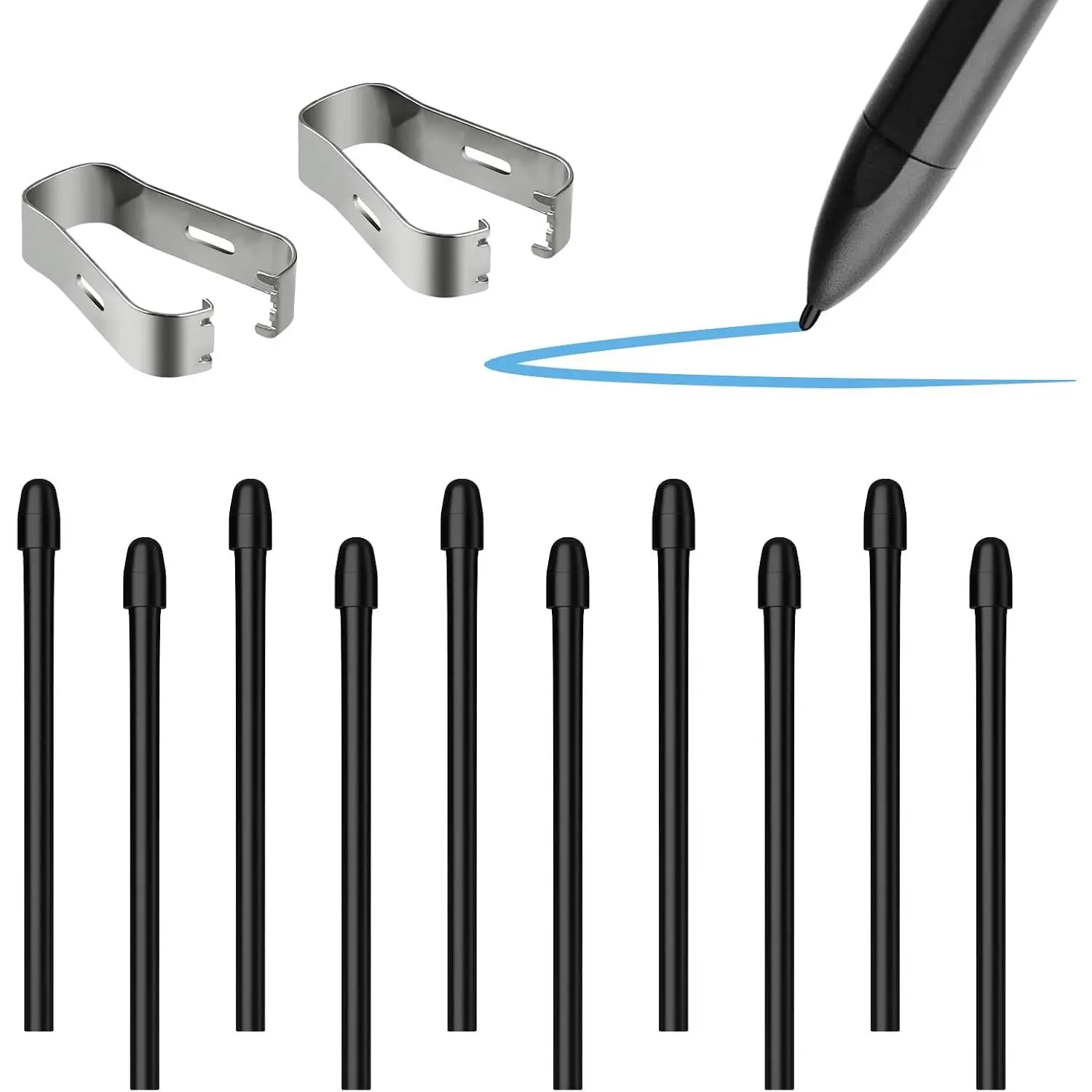 10-Count Nib Set for 1/2 Marker Plus Stylus, Pen Compatible, Durable Nibs, Tilt-Sensitive, Includes Installation Tool, Black (Fits 1/2 Marker Plus Pen), Half Size