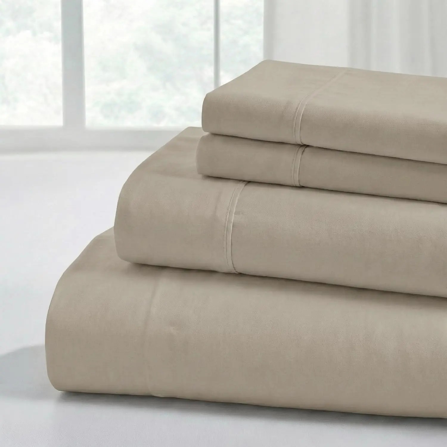 Threads Soft Microfiber Sheets - Luxurious Microfiber Bed Sheets - Includes Flat Sheet, Fitted Sheet with Deep Pockets, & Pillowcases Khaki Twin