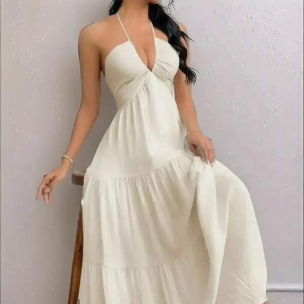 Casual Backless Dress for Women Summer, Plain Sleeveless Beach Maxi Dress, Ladies Holiday Vacation Outfits