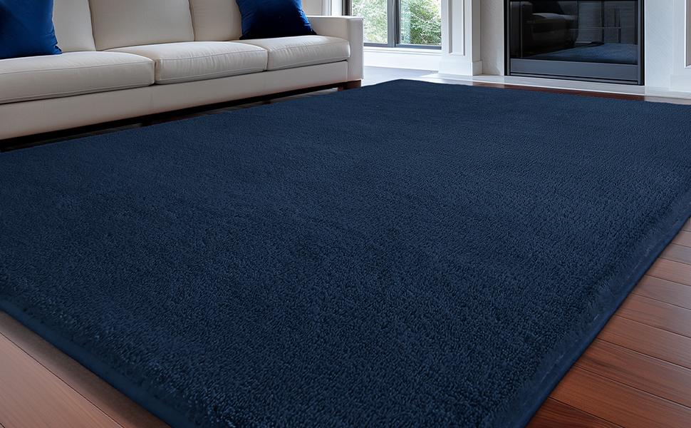 FAMVAL Large Size Plush Rugs Big Fluffy Area Rug Non-slip Soft Shaggy Ultra-comfortable Carpet Mats for Livingroom Bedroom Nursery Home Decor Navy Blue Christmas gifts