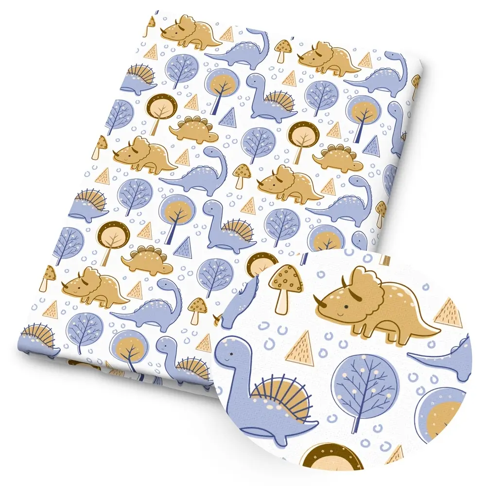 1 piece of blue and gold dinosaur-print fabric – 59×19.68 inches (150×50 cm) pre-cut polyester fabric with a cute dinosaur pattern – suitable for DIY sewing, scrapbooking, tablecloths, and crafts