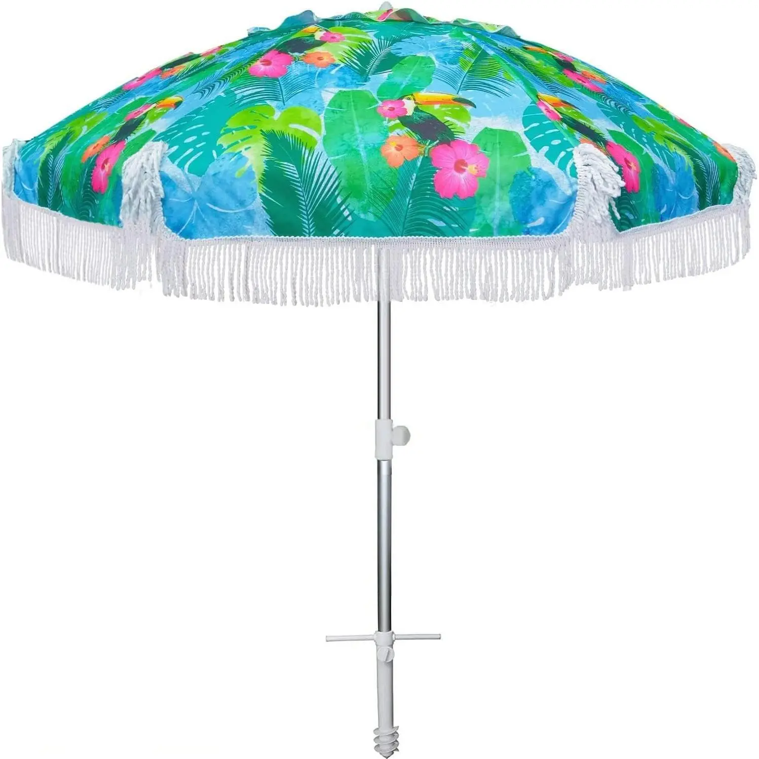 6.5ft Heavy Duty HIGH Wind fringe Beach Umbrella with sand anchor Vent Tilt Portable Sun Shelter UPF 50+ Windproof Outdoor Sunshade Umbrellas Carry Bag for Patio Garden Pool Backyard Sports