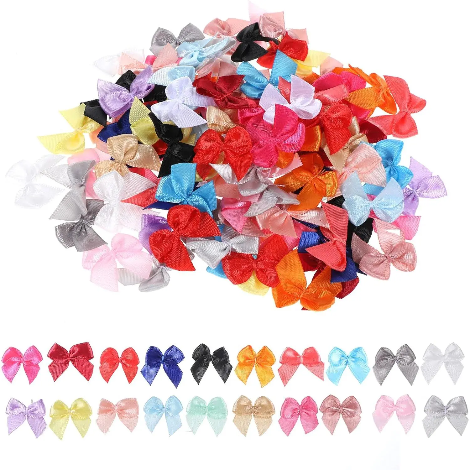 Mini Bows, 100 count 1 Inch Multicolor Ribbon Bows Small Premade Bow  Satin Ribbon Bow for DIY Crafts Sewing Scrapbooking  Wrapping Hair Accessories Christmas Party Decorations (20 Colors)