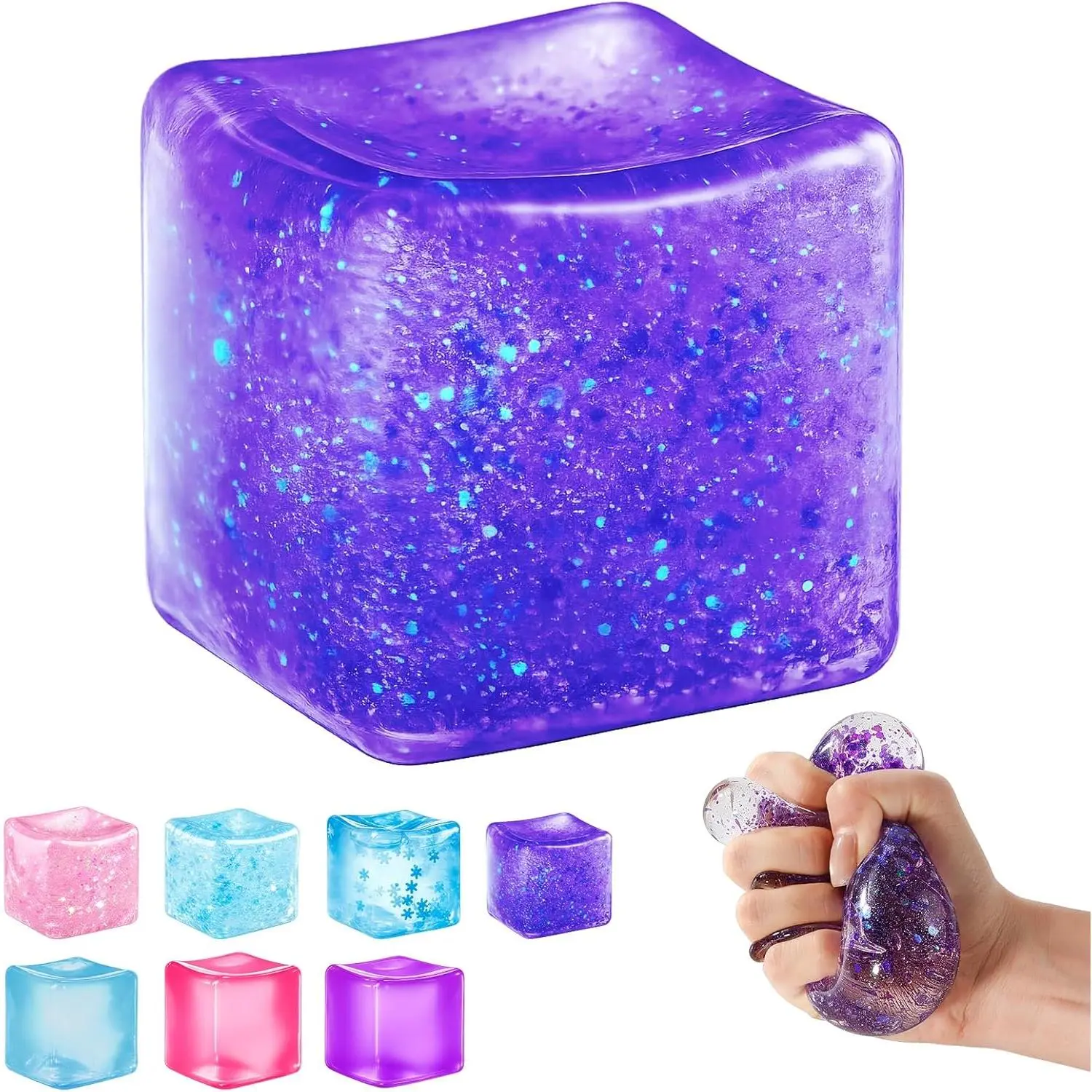 Slow Rise Squeeze Sensory Stress Ball - Squishy Fidget Toy for Anxiety Relief, Focus & Calm, Office Desk Novelty Gift for Teens (Purple Glitter)