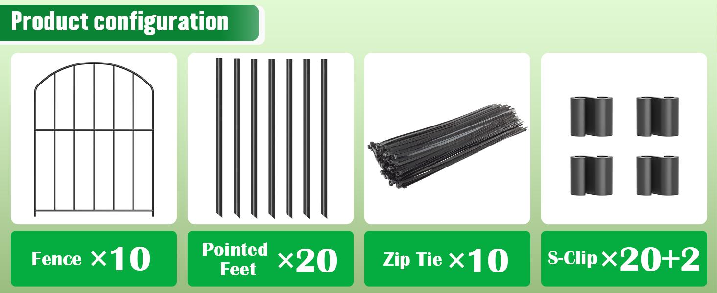 VANCASTLE 12.6x24 inch Decorative Garden Fence Outdoor, Total 10.5ft (L)x24in (H)/26ft (L)x24in (H), Rustproof Metal Landscape Barrier Fence, Black Fence for Yard, Patio Lawn, 10/25 Panels