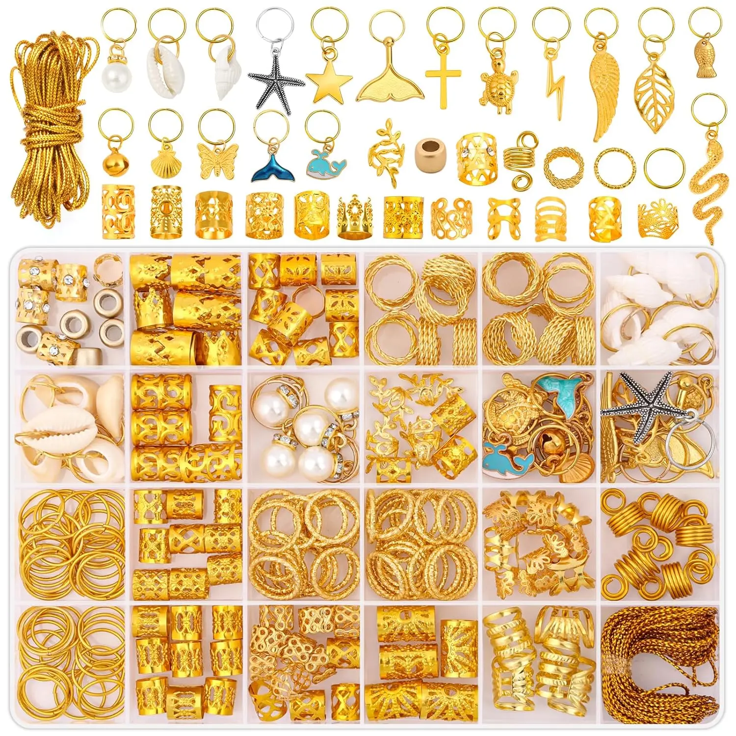 255 PCS Gold Hair Jewelry for Braids, 38 Styles Loc Hair Charms for Women Men, Metal Hair Cuffs Rings Clips for Dreadlock Accessories Hair Braids Jewelry Decorations(Gold)