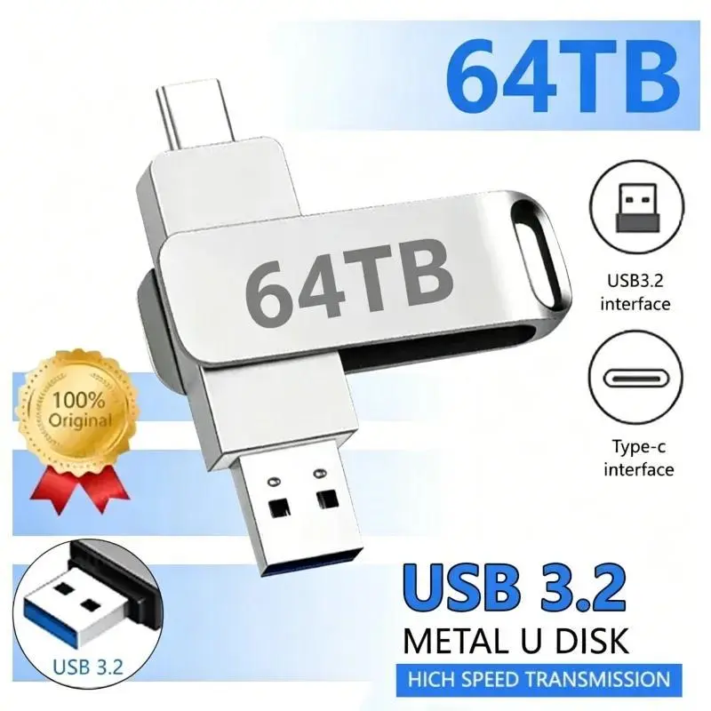 64TB USB 3.2 Flash Drives High Speed Transfer Metal Pendrive Memory Card Pendrive Flash Disk Memoria Waterproof Stick 2026 New