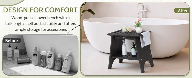 Shower Benches for Inside Shower to Sit On, Shower Stool for Shaving Legs, 500lbs Shower Chair With-Efficient Shelf, Waterproof Shower Seat for Spa, Indoor or Use(Black)