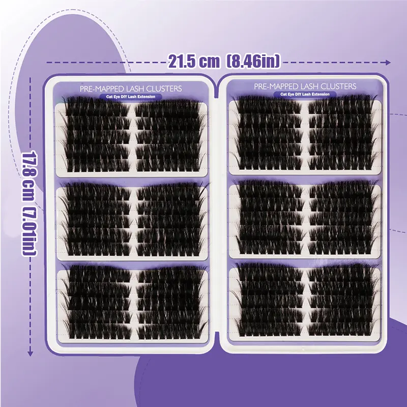 80D Pre-Mapped Lash Clusters Kit 8-16mm Cat Eye Wispy Volume Lashes With Bond & Seal, Tweezers & Lash Brush, Soft Comfortable C Curl Cluster Lashes For Beginners Daily Makeup